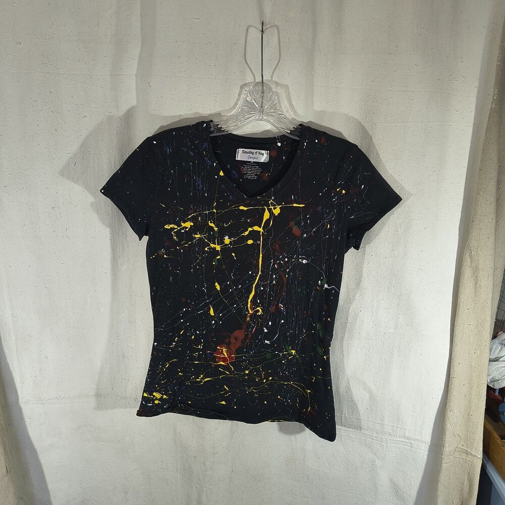 Women's M Fitted V Neck T Shirt Unique Street Wear Art By Timothy Designs